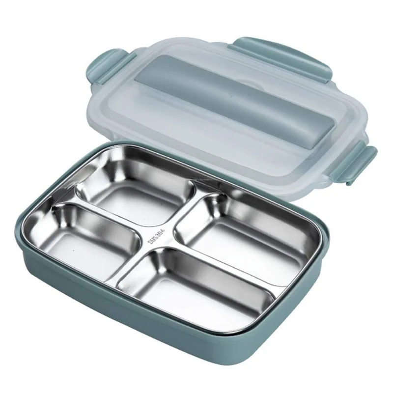 Bento Ланч-бокс набор палочек для еды набор ложек из нержавеющей стали 304 герметичный Ланчбокс со съемными 4 разделенными компонентами контейнеров - Цвет: A