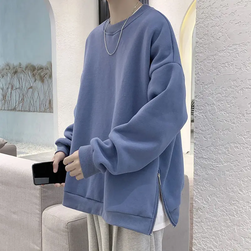 

2020 Lovers' Style Hoodies Men's Loose Round Neck Solid Color Side Zipper Overwatch Hoodie Sweatshirts Men Wy01