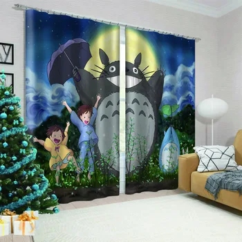 

Anime Totoro Cat My Neighbor 2Panels/set Window Curtains Block out Fabric Drapes Darkening Thermal Insulated Living Room Bedroom