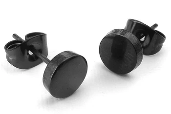 

FashionJewelry Men's Earrings, 6mm Circle Ear Studs, 2pcs (1 Pair), Stainless Steel, Black