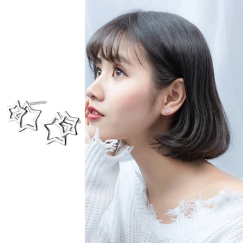 

Mocanie Genuine 925 Sterling Silver Hollow Out Star Stud Earring for Women Simple Anti-Allergy Ear Pin Fine Jewelry Student Gift