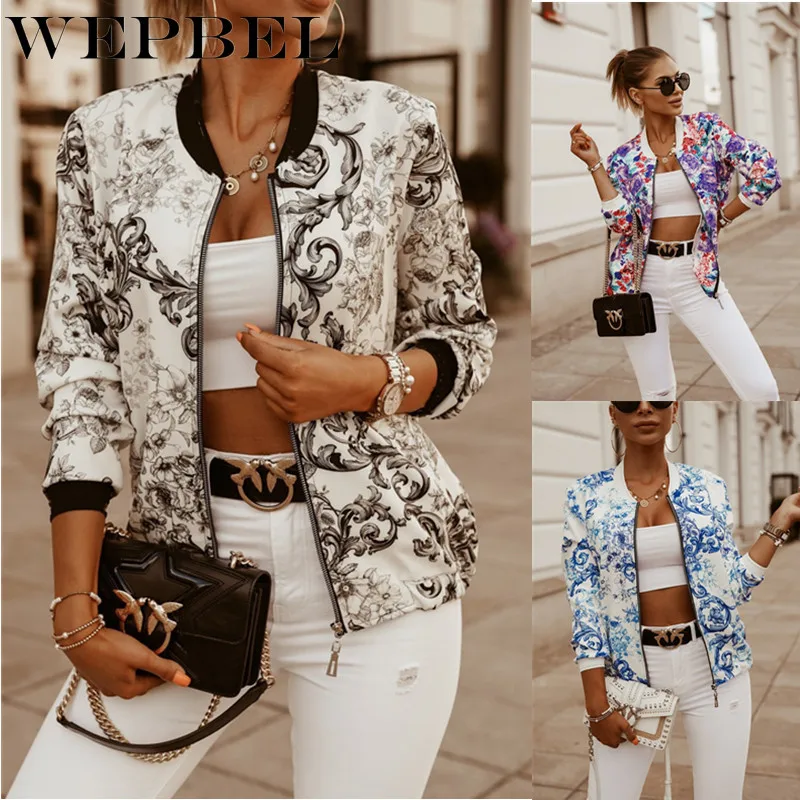 WEPBEL верхняя одежда с принтом на молнии Короткая куртка-бомбер карманами размера