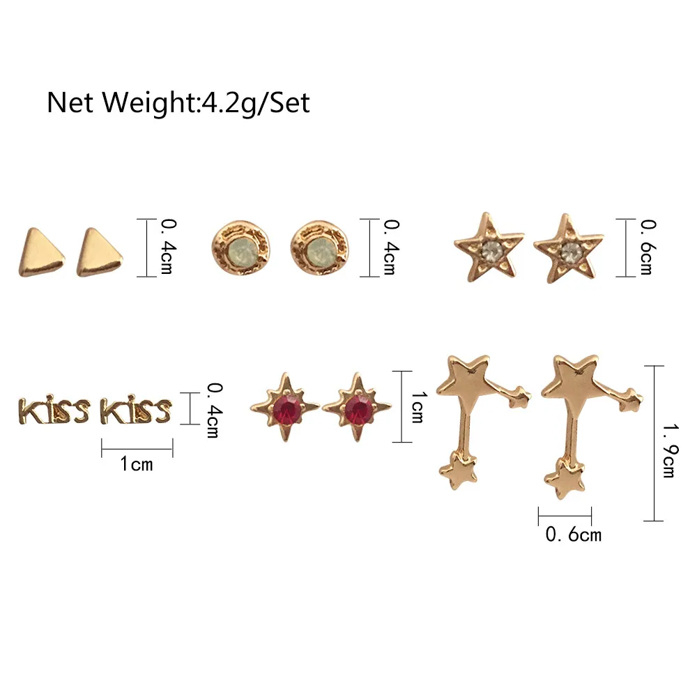 Милый Золотой Цвет Крест Треугольник звезда круглый знак зодиака сердце письмо камень Мульти Комплект сережек для женщин девушка повседневная одежда