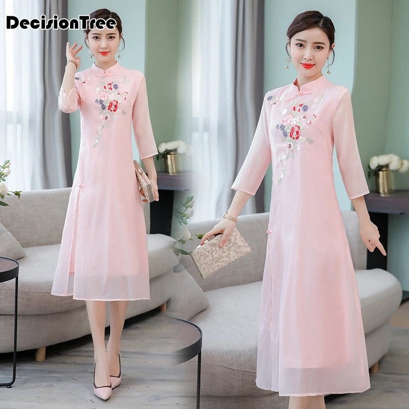 

2019 chinese dress cheongsam qipao vintage chinese style cheongsam arrival women's chiffon qipao party dress mujer vestidos plus