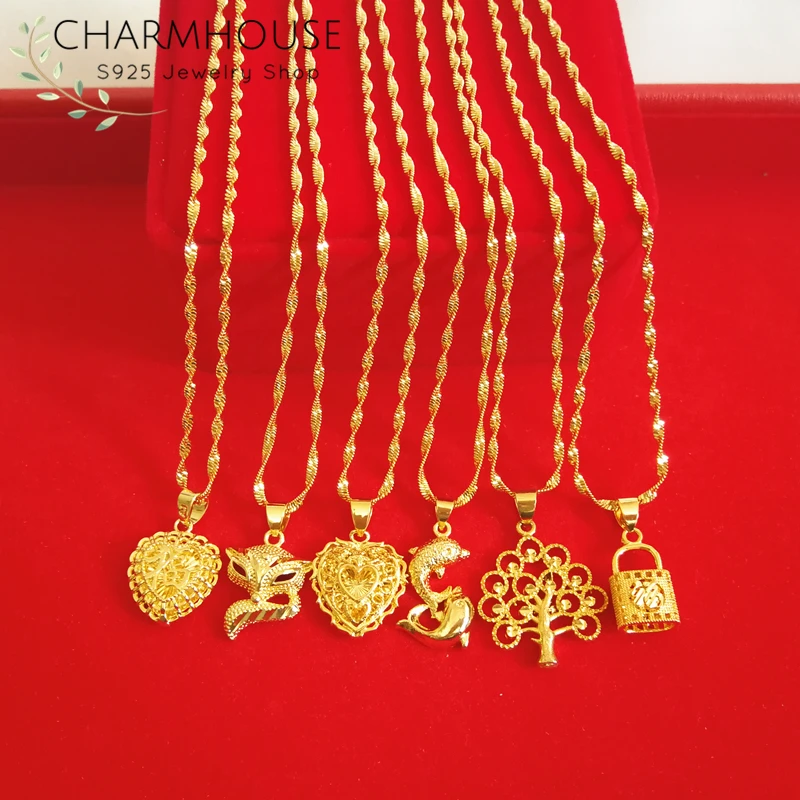 

Big Promotion Yellow Gold Color Necklaces For Women Heart Lock Pendants & Necklace Chain Collier Femme Wedding Jewelry Bijoux