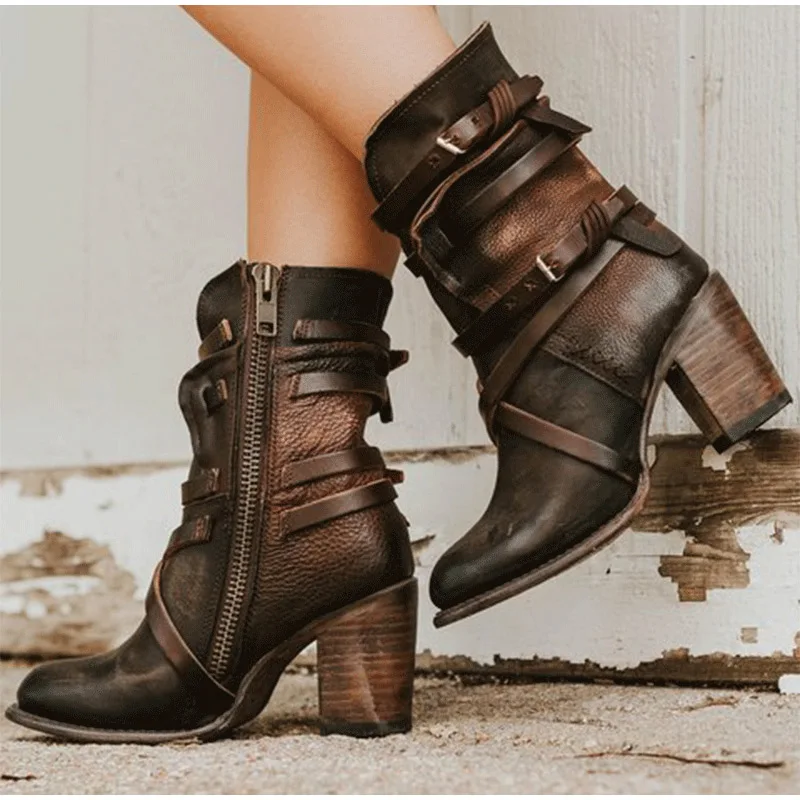 Mcckle/женские ботильоны; кожаная женская обувь на высоком каблуке с перекрестной шнуровкой и пряжкой; женские ботинки на квадратном каблуке; большие размеры