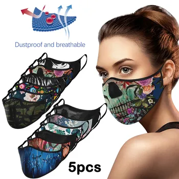 

Fashion 2PCS Men Women Reusable Washable Flower Skull Printed Breathable Reusable Mask PM2.5 Mask Mouth Face Mask mascarilla