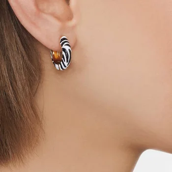 

New Design Boho Epoxy Zebra Stripe Earrings for Women Gothic Jewelry Metal C shap Hoop Earring Femme Brincos Enamel Bijoux
