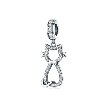 

Cat Kitty Pendant Charm 925 Sterling Silver Clear CZ Watting Pet Charms fit for Silver Snake Bracelet 3mm TDD1162