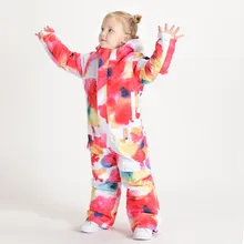 Цельный лыжный костюм для девочек детская Лыжная одежда для катания на сноуборде супер теплая куртка ветронепроницаемое водонепроницаемое Супер теплое пальто с капюшоном