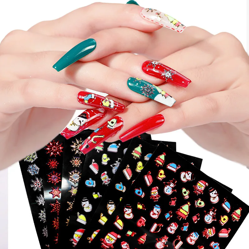 

1 Pcs 14.5x8.6cm 3D Christmas Nail Sticker 18 Kinds of Colorful White Snowflake Snowman Nail Decals Christmas Art Decoration