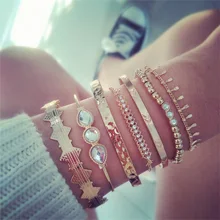 7 шт./компл. женский браслет персональный треугольник капли воды стрелы хрустальные бусины кулон золотой браслет-цепочка набор дамские ювелирные изделия подарок