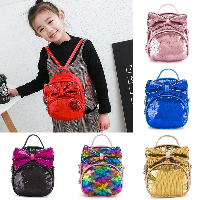 Pudcoco 7 Styles Fashion Children Kids Shoulders Bag Cute Sequins Bow Casual Travel Girls Bling Backpack Dropshipping Hot