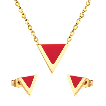 

LUXUKISSKIDS Jewellery Fashion Necklaces Earrings Stainless Steel Triangle Shell Dubai Wedding Indian Jewelry Set For Women Girl
