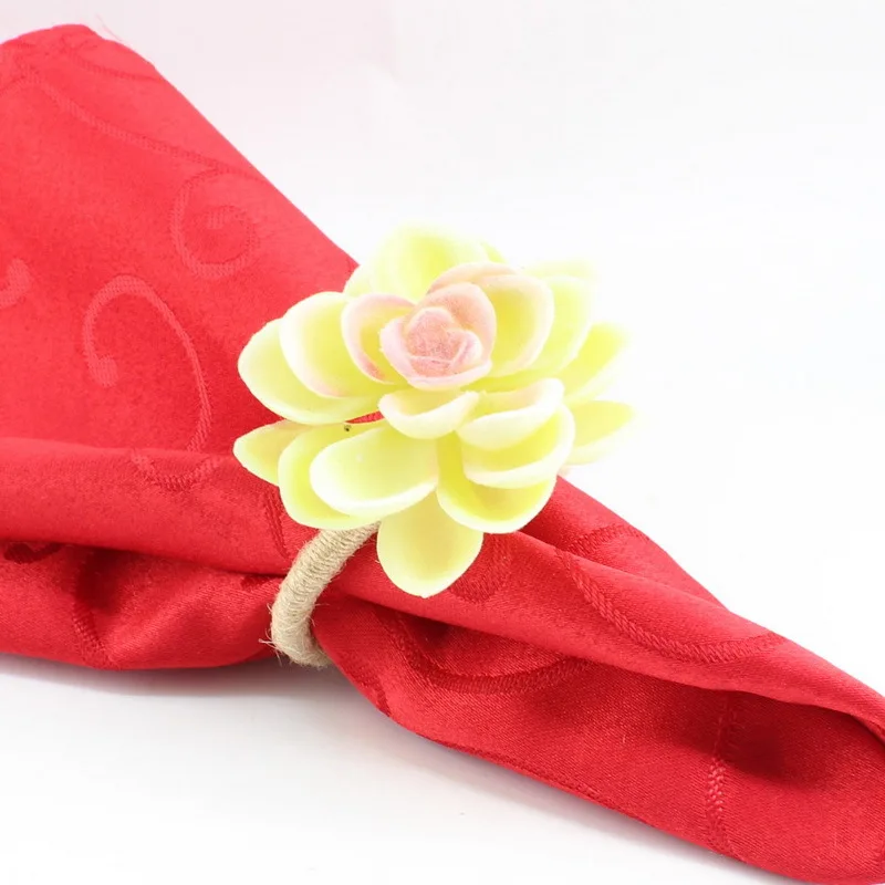 

Free Shipping 6pcs/set Artisan Crafted Handmade Rustic Simulation Succulent Napkin Rings for Dinner Table Decoration - 3 colors