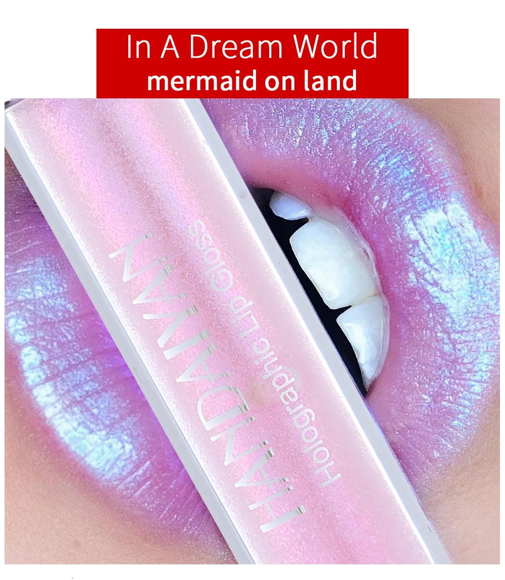 HANDAIYAN Mermaid Lip Gloss Shimmer Lipstick Waterproof Lipgloss Shiny Glitter Lip Gloss Long Lasting Liquid Metallic Makeup