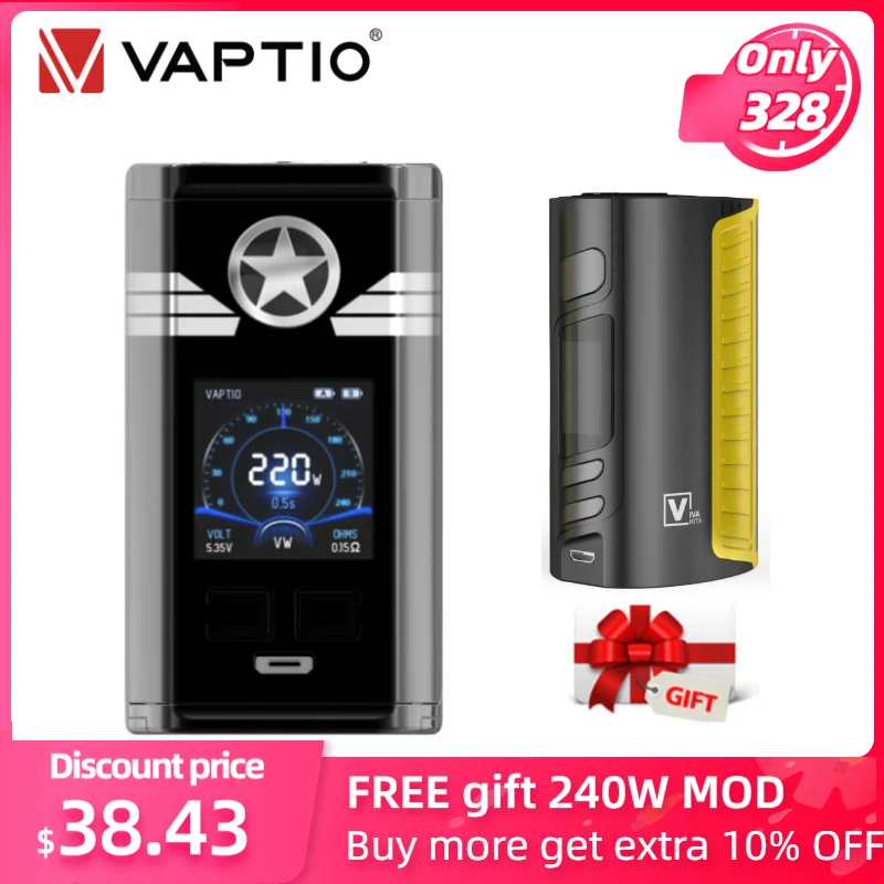 

Gift 240W mod Vaptio Capt'n 220W vape mod 1.3inch TFT screen box 18650 battery 0.005s fire speed vapour cigarette 510thread