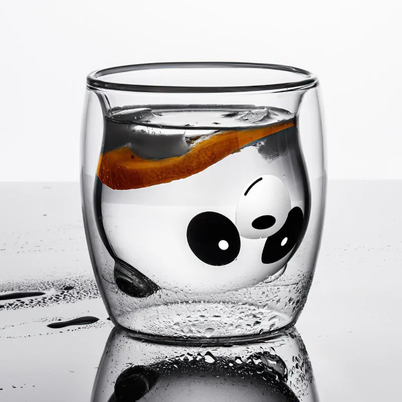 

Double-layer Glass Korean Cartoon Bear Transparent Round Wine Beer Tea Cup Water Ware Home Kitchen Decoration Bar Supplies