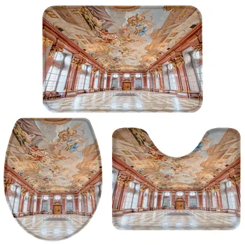 

Ornate Palace Palace Room Painting Exhibition Hall Bath Set Toilet Cover Mat Pedestal Rug Non-Slip Bathroom Rug Set