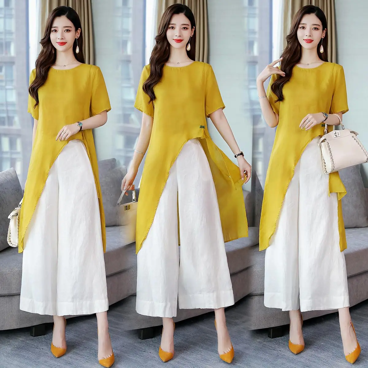 

Cotton Linen WOMEN'S Suit Summer 2019 Retro Frog Very Fairy Two-Piece Irregular Loose Pants Glorious Goddess-Style