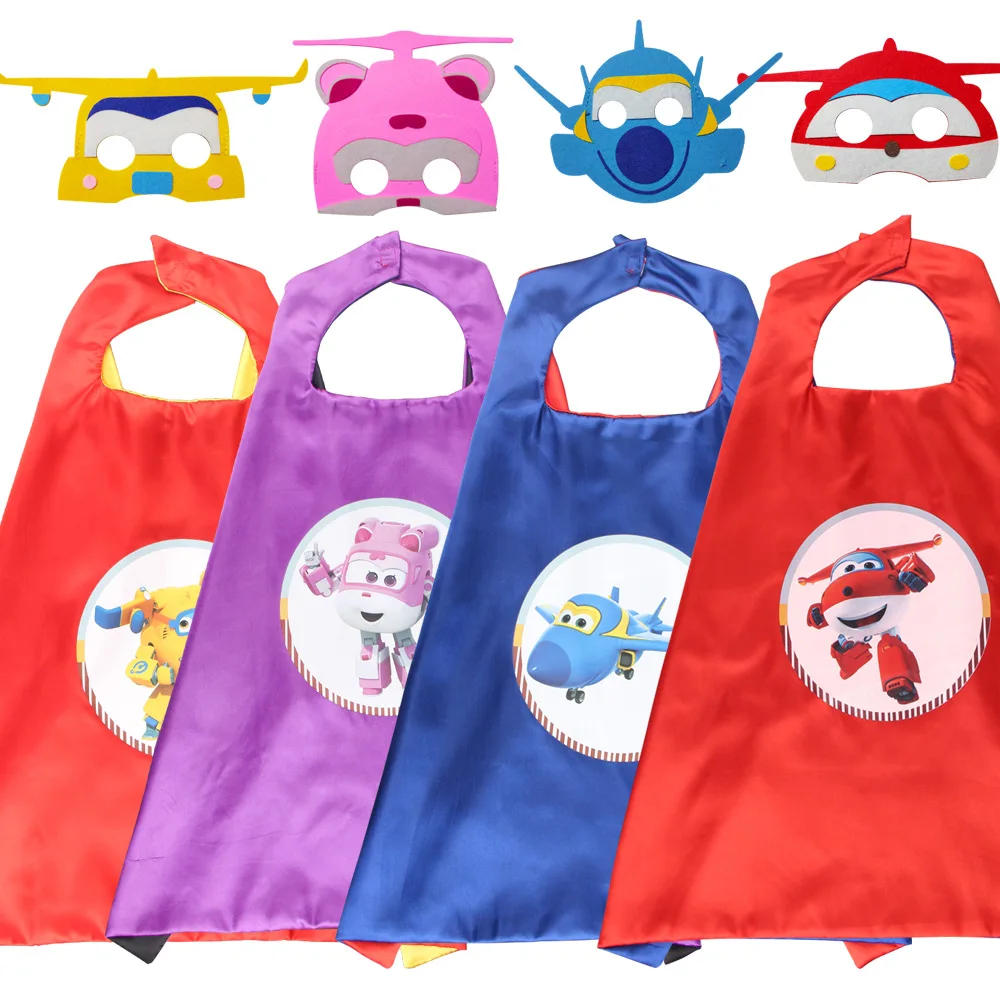 Super Wings Superhero Baby Cape with Masks Cloak Set Birthday Party Supplies Halloween Girls Boys Cosplay Cute Cartoon Costumes