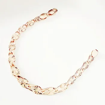 

2019 Luxury Bracelet Elegant 585 Gold Jewelry New Design Flower Engraved Classic 6 MM Wide Link Chain Bracelet for Women