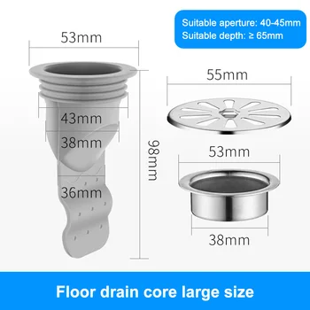 

Inner Shower Floor Drain Core Set Household Leak Bathtub Kitchen With Steel Ring Filter Silicone Deodorant Toilet Sewer Pipe