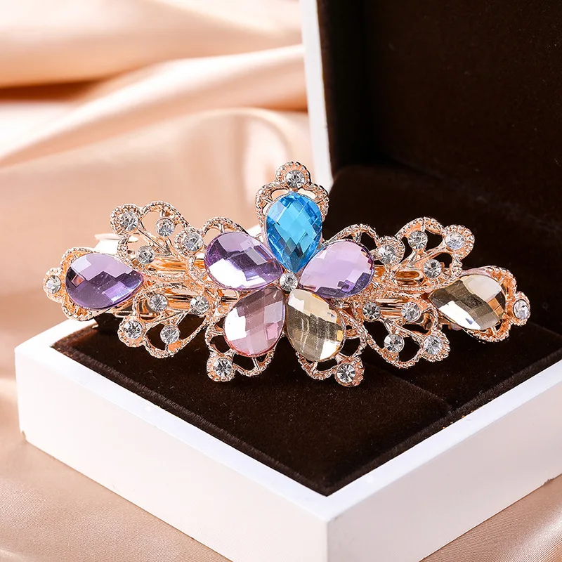pink hair clips ALTOBEFUN Crystal Floral Hairpin Girl Ladies Hairwear Jewelry For Women Rhinestone Alloy Hair Clip Party Barrettes Leaf AE024 hair clips
