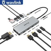 Wavlink USB-C Docking Station Triple Display Video Converter Support 4K @ 30Hz HDMI Compatible/DP Port For Laptop Windows MAC OS