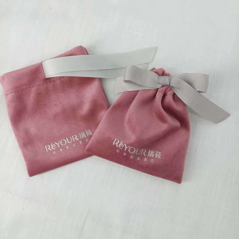 Customized Logo Lovely Drawstring Velvet Bag for Gift and Jewelry