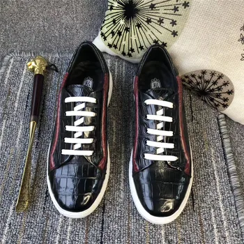 

Authentic Real True Crocodile Skin Men Casual Sneakers Genuine Exotic Alligator Leather Male Lace-up Walking Flats Board Shoes