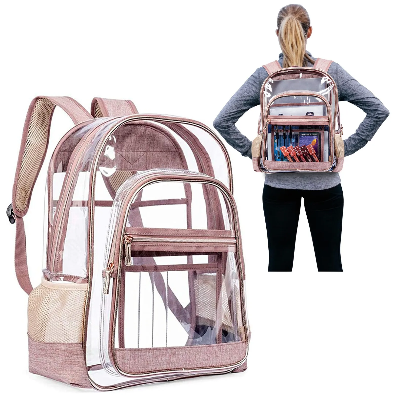 PVC Transparent Backpack Bag Fashion Waterproof Student School Bags Jelly Travel Beach Swimming Kit Bag For Men Women Rucksack