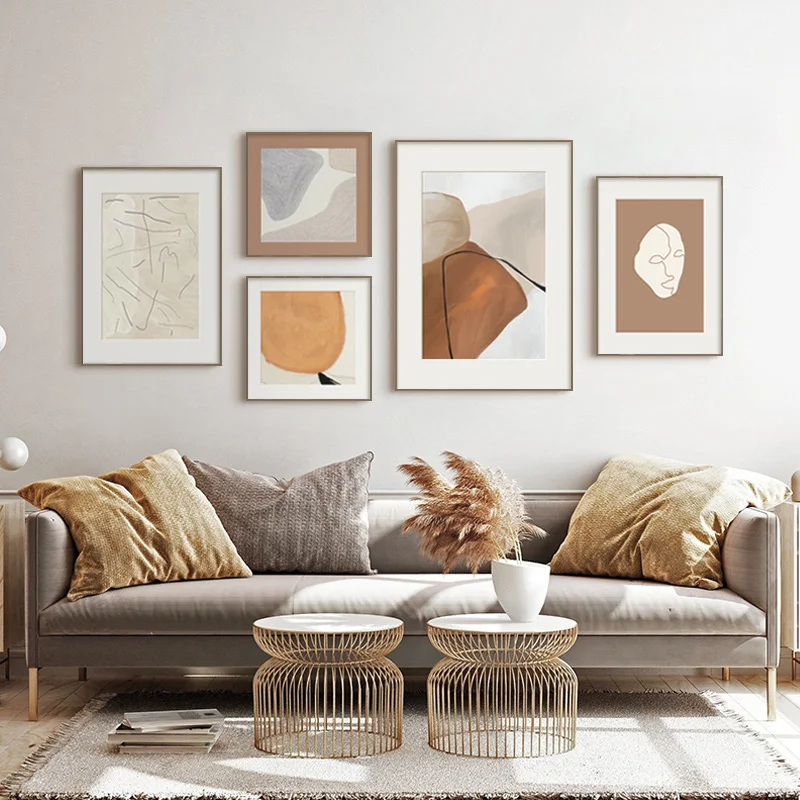 

Modern simple Nordic abstract lines orange art poster living room decoration picture canvas painting core inkjet