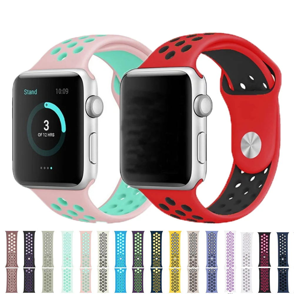 

New Breathable Silicone Sports Band for Apple Watch 5 4 3 2 1 42MM 38MM rubber strap bracelet bands for Iwatch 5 4 3 40mm 44mm