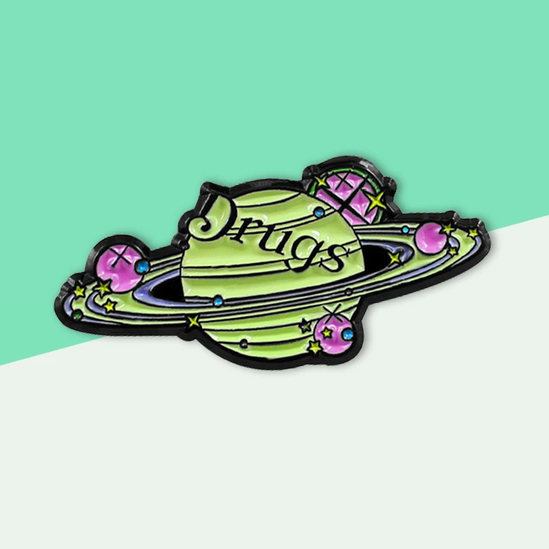 

Romantic Enamel Pins Astronomy Universe Star Planet Surround Brooch "DRUGS" Denim Jeans Jewelry Gift For Valentine Lover