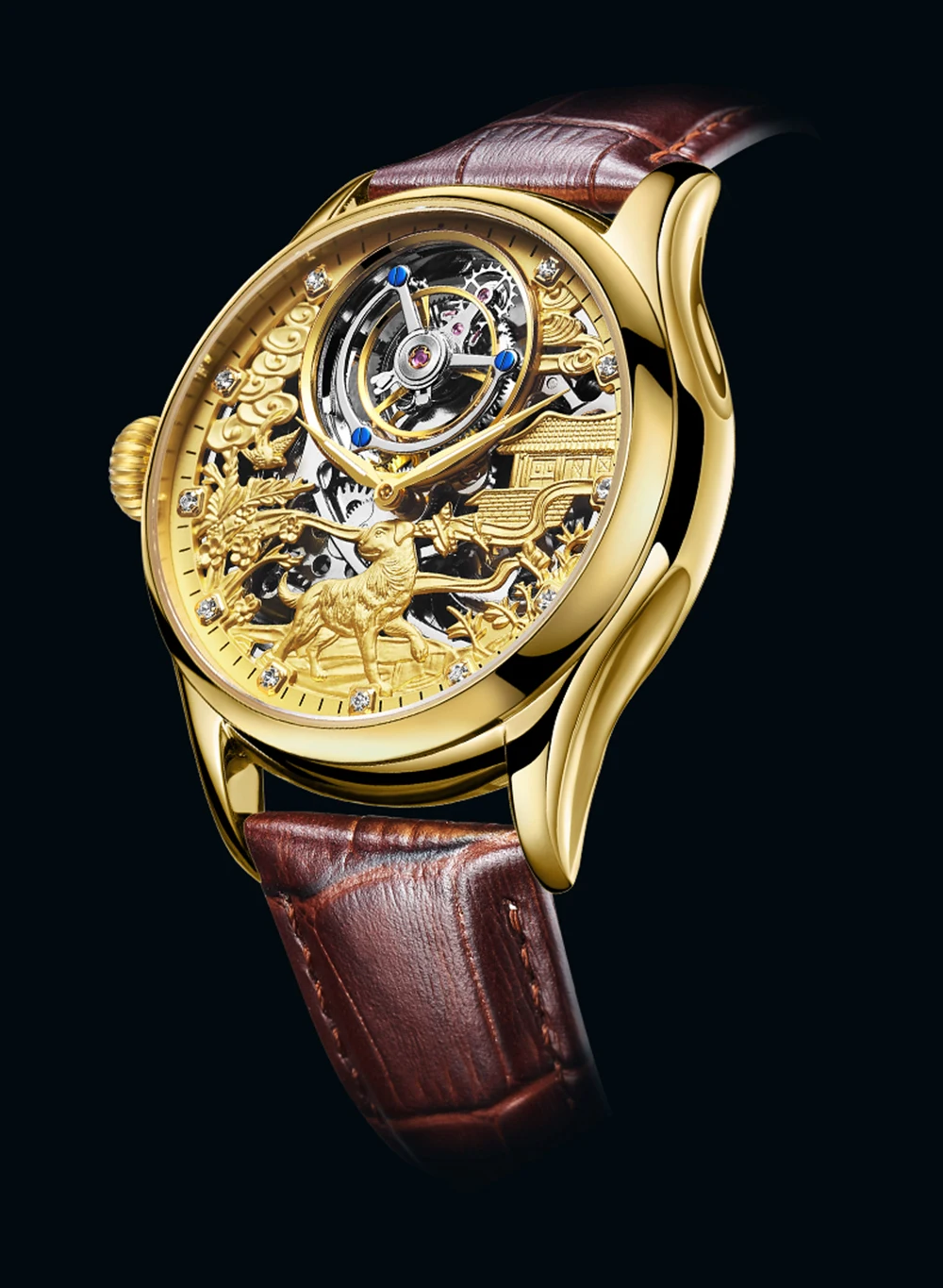 Guanqin мужские часы Tourbillon часы со скелетом сапфировые Водонепроницаемые кожаные роскошные оригинальные брендовые часы с собакой