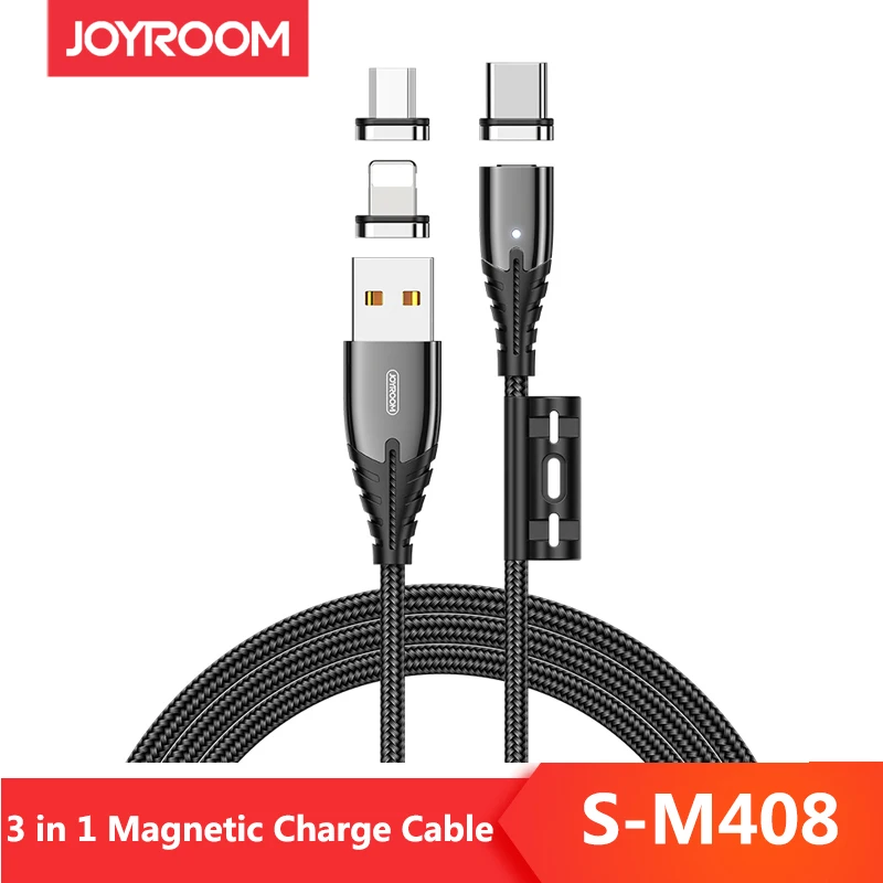 

JOYROOM 1.2M Fast Charge Data Line Transfer 2-In-1 Zinc Alloy Nylon LED 3 In 1 Magnetic USB Cable Support Lightning Micro Type-C