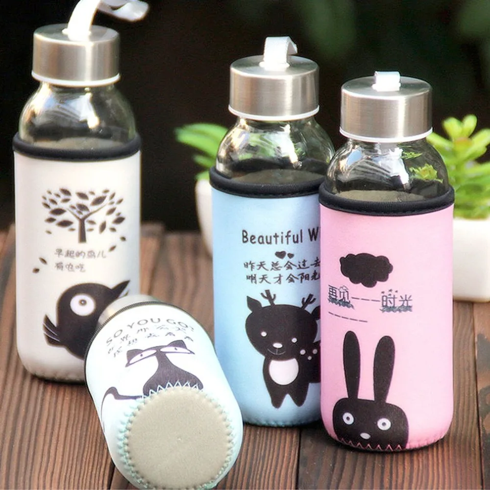 300ml Glass Bottle Borosilicate Glass Water Bottle With Cloth Pouch Dark Blue Serveware Accessories Kitchen Dining Urbytus Com