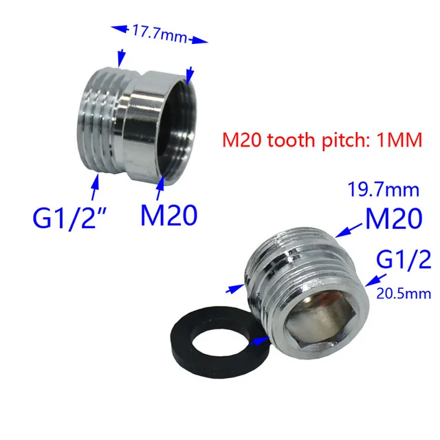 Ezüst Hím 1/2 - M20 Férfi/Női Szál Csatlakozó Sárgaréz Adapter Csaptelepkonverzió 1 Db - Image 2