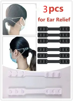 

POFUNUO 3Pcs Transparent or Black Extension Strap 3 Gears Adjustable Anti-Slip Ear Hook for Various Mask Ear Pain Relieved