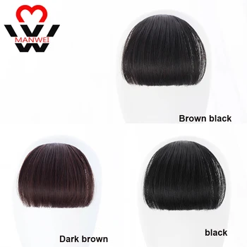 

MANWEI Clip In Hair Bangs Hairpiece Synthetic Fake Bang Hair Piece Clip In Hair Extension Blunt bangs Clip on Bangs Black Brown