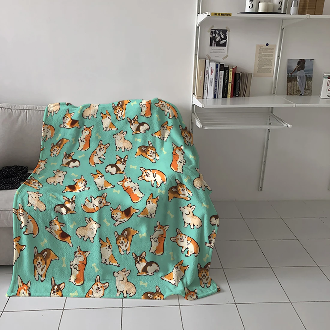 Jolly Corgis в зеленом пледы одеяло, домашнее украшение собаки и кости теплый фланелевый одеяло s для спальни