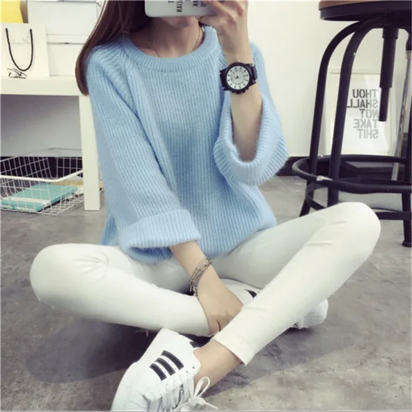 

Women Clothes 2019 Autumn and Winter Clothes Women Sweater Pullover Loose Thin Solid Color Large Sleeve Sweater Women Modis