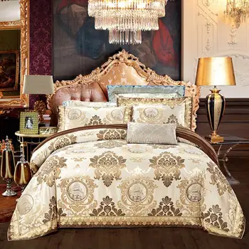 

Jacquard Luxury Bedding Sets King Queen Size Satin Linens Sheet Duvet Cover Pillow Sham