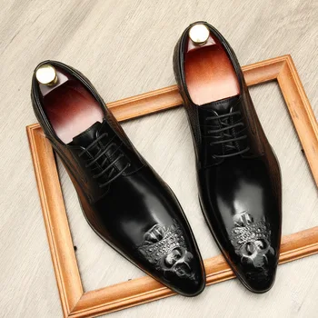 

2020 New Crocodile Dress Shoes Men's Pointed British Lace-up Breathable Men's Wedding Shoes Business Men's Shoes Genuine Leather