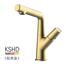 All copper brushed gold kitchen bathroom basin faucet lift rotary pull single hole sink faucet hair black and white