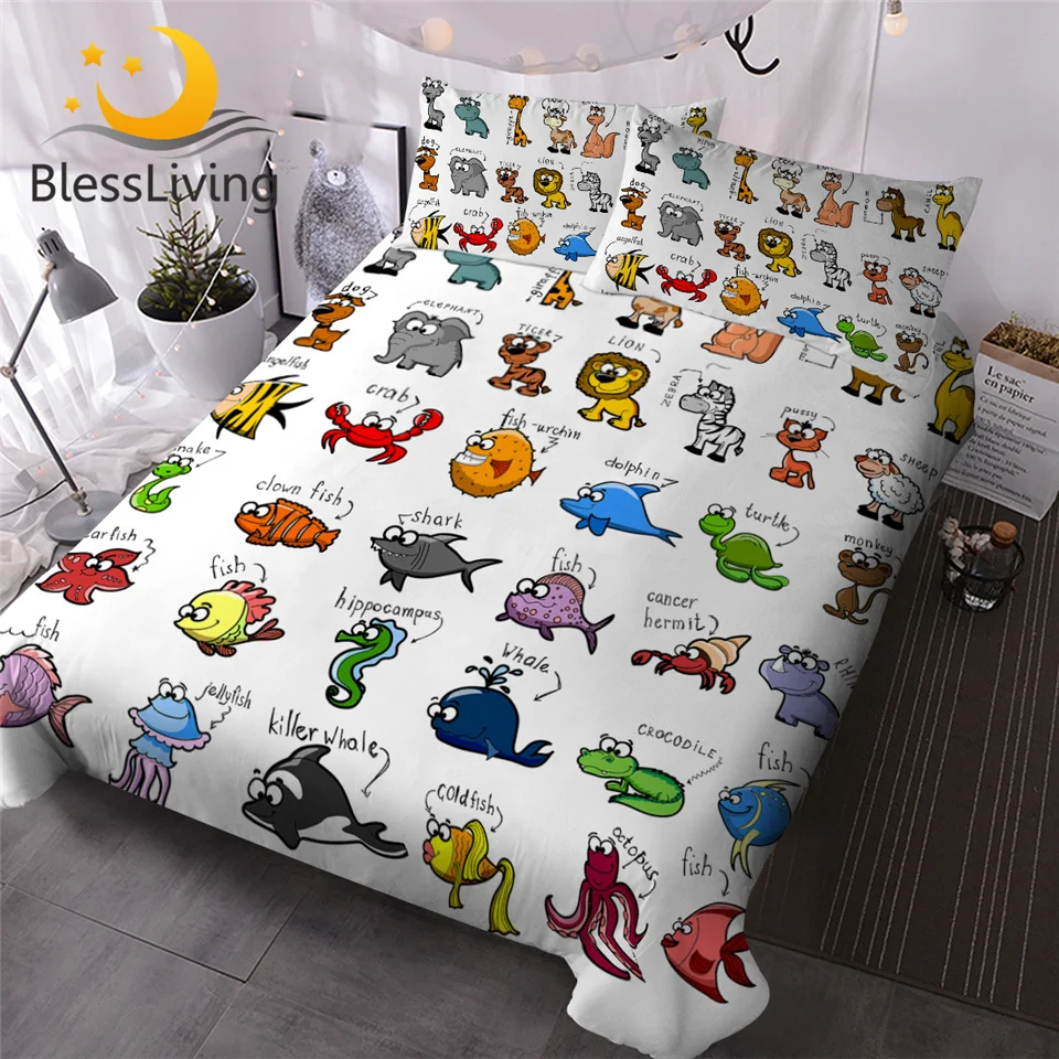blessliving hayvan cizim yorgan yatak ortusu seti 3d baski nevresim takimi zebra maymun balik nevresim aydinlanma cocuklar yatak ortuleri bedding sets aliexpress