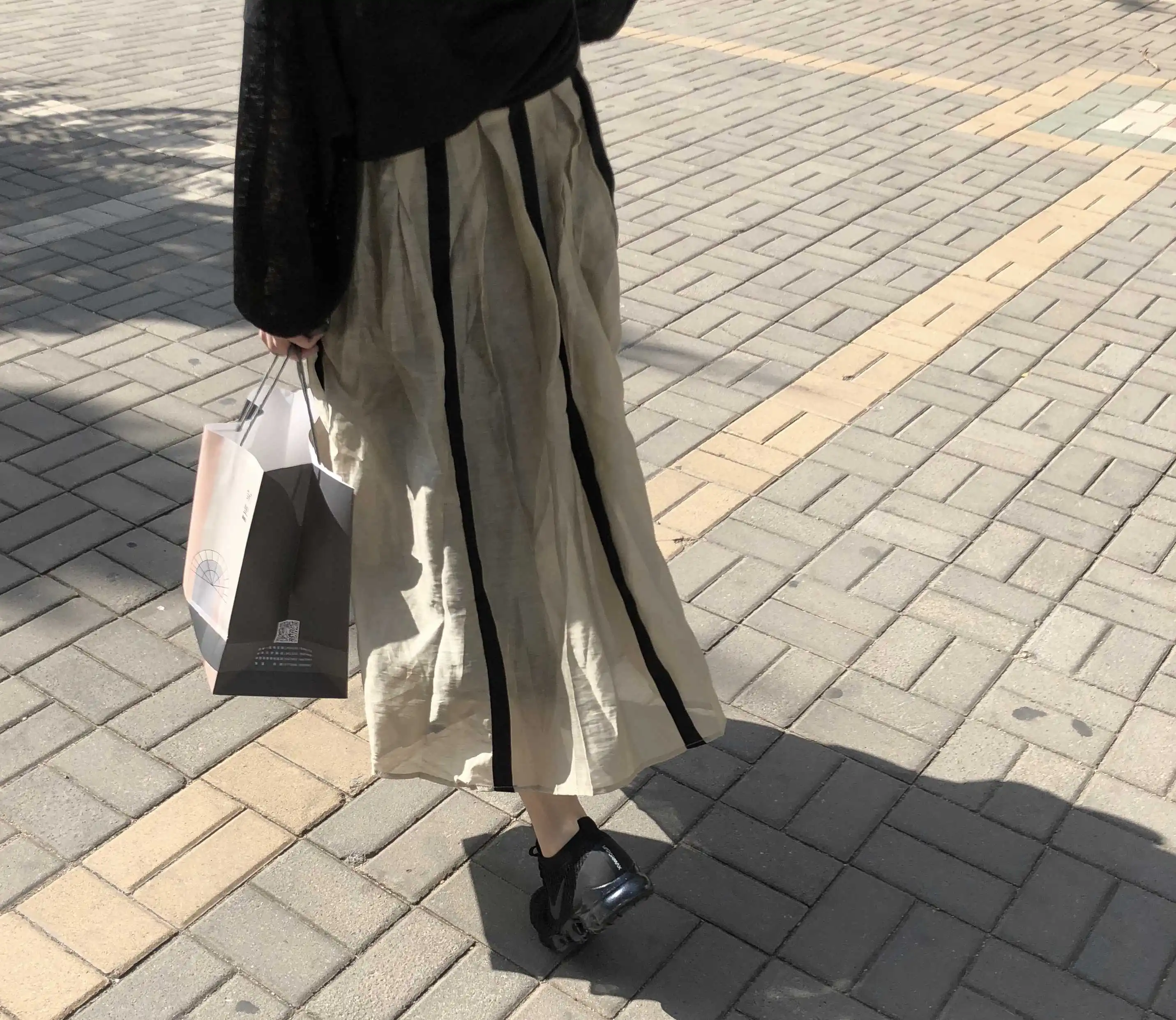 Плод I Tencel Uma Do Used Wind льняная цветная Полосатая юбка-полубоди