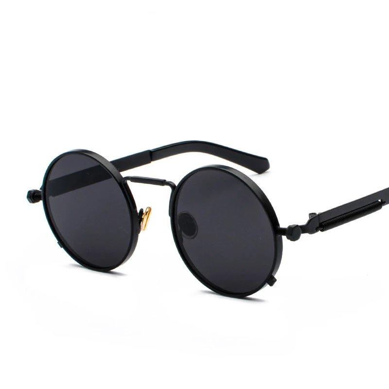 Elbru ретро круглые Винтажные Солнцезащитные очки Для мужчин прозрачный красный объектив стимпанк Стиль солнцезащитные очки Для женщин золотистый, серебристый, металлический каркас oculos UV400 - Цвет линз: Black Gray