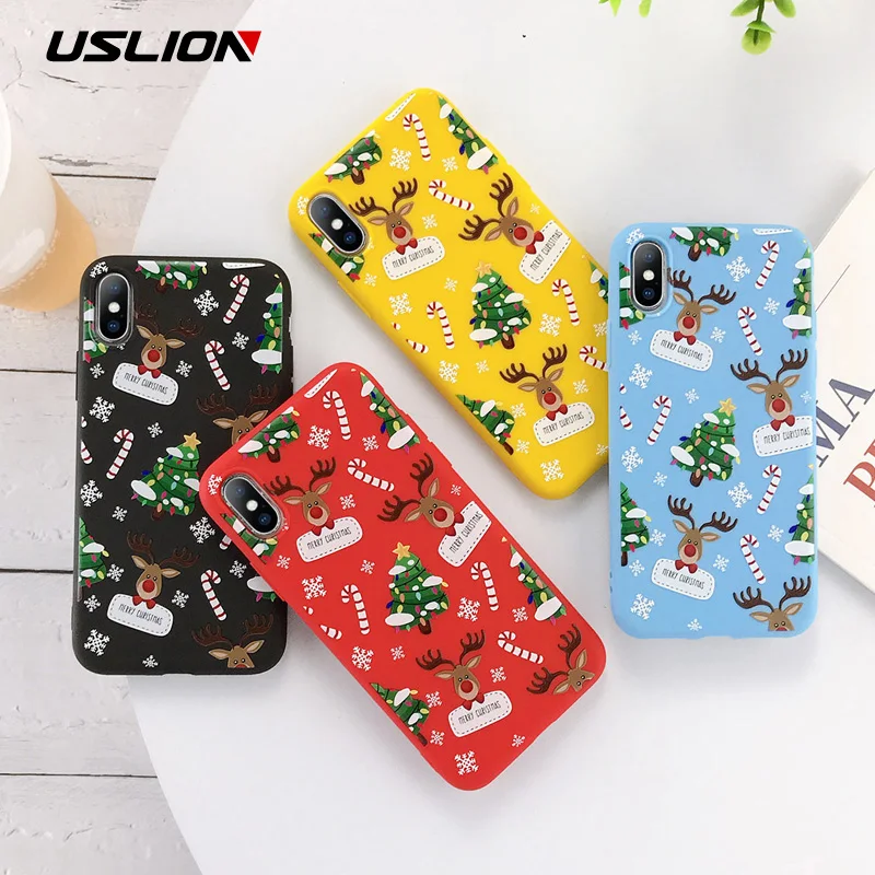 

USLION Cartoon Christmas Case For iPhone 11 Pro Max 7 8 6 6S Plus Santa Claus Soft Phone Case For iPhone XR X Xs Max TPU Cover